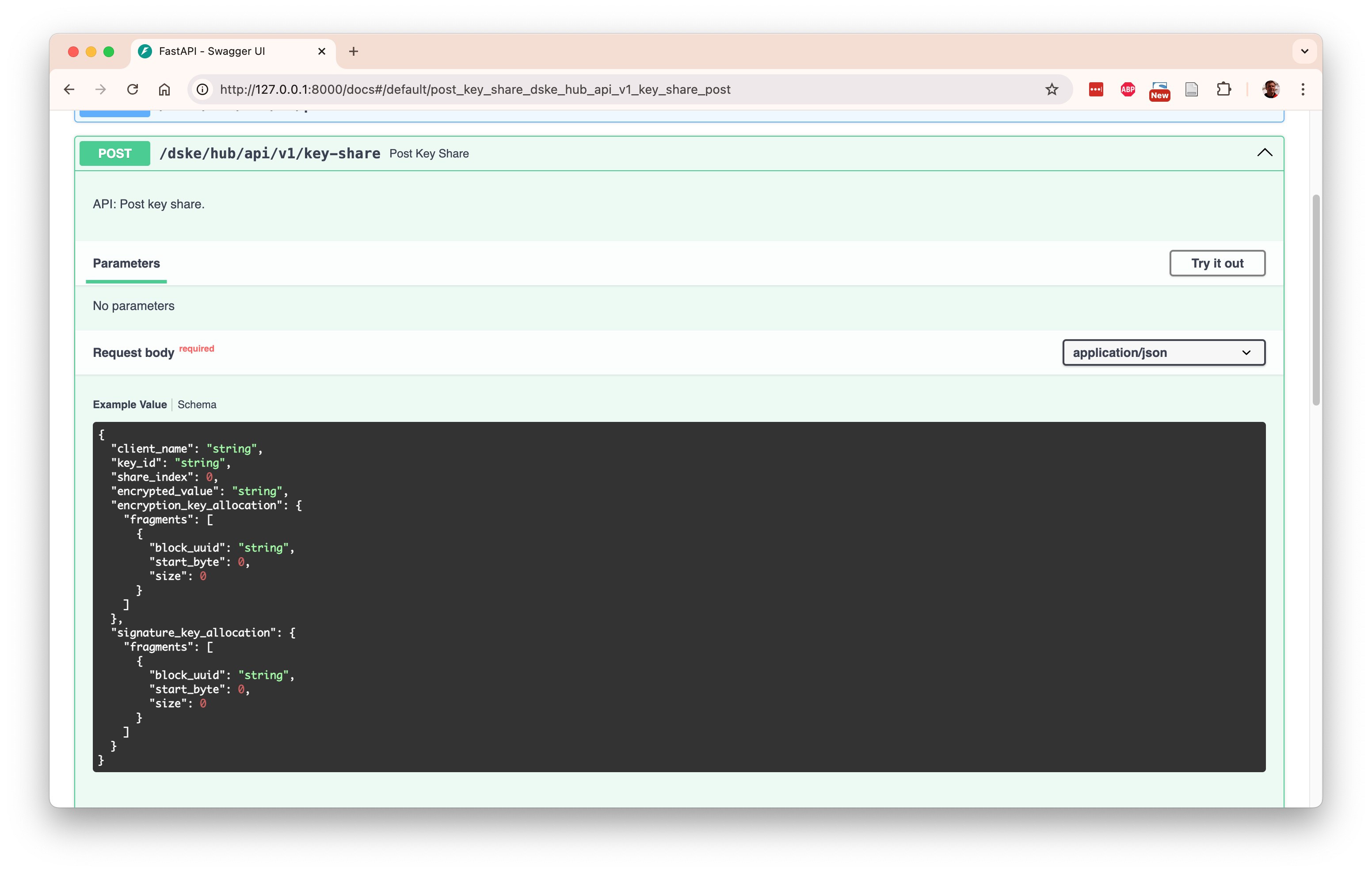 Hub POST key-share details documentation