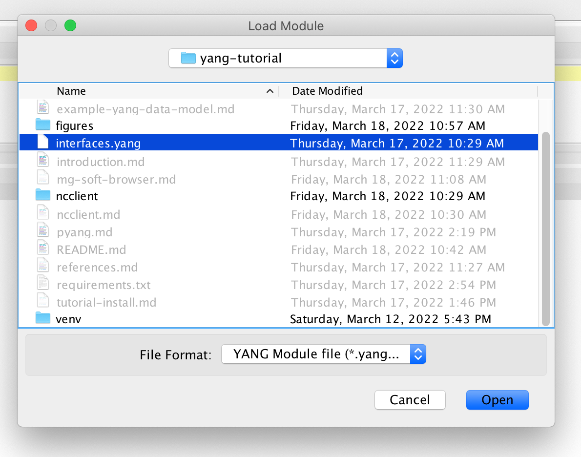 MG-SOFT NetConf Browser - choose YANG module
