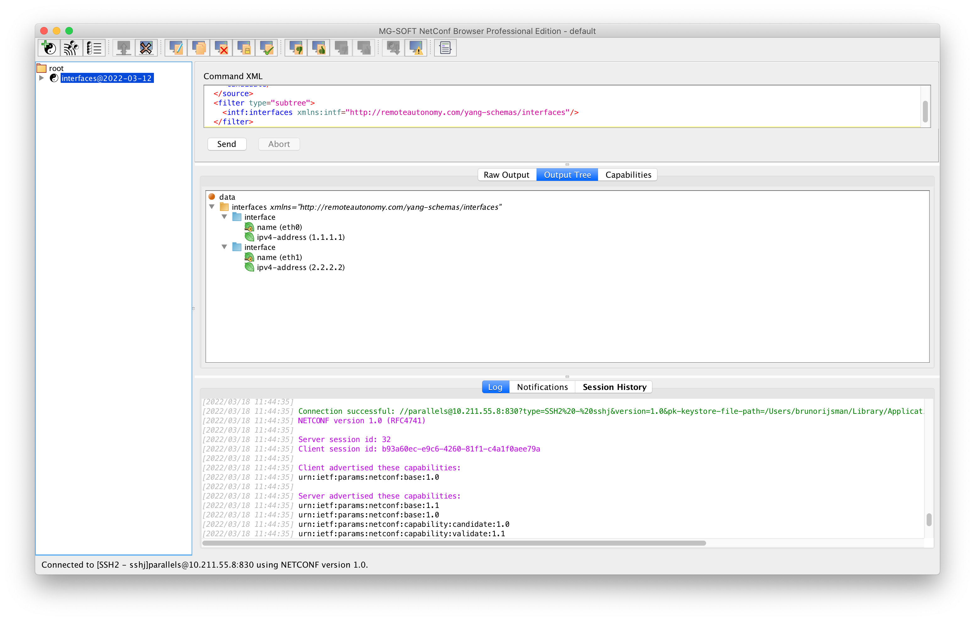 MG-SOFT NetConf Browser - get config