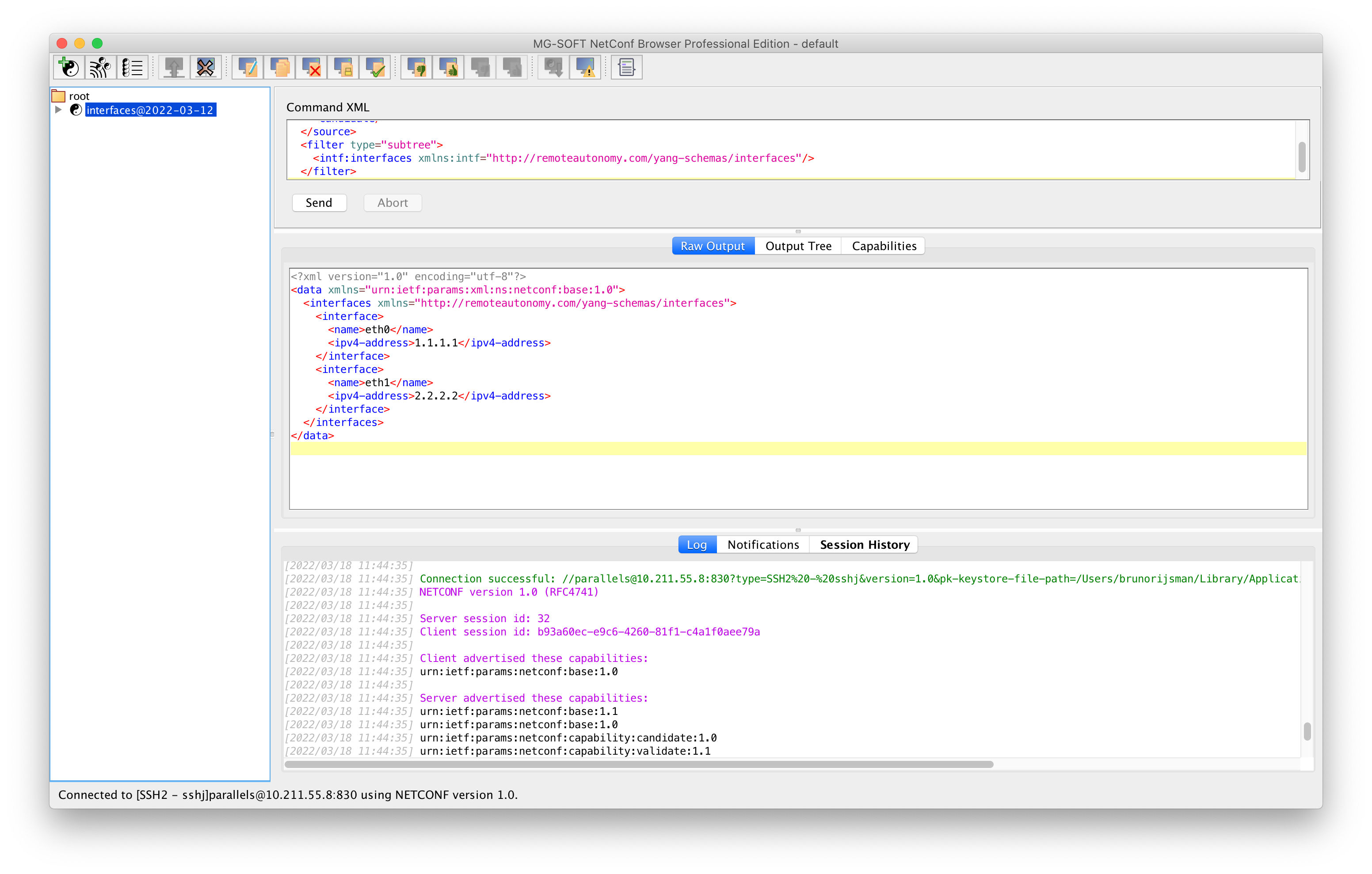 MG-SOFT NetConf Browser - get config