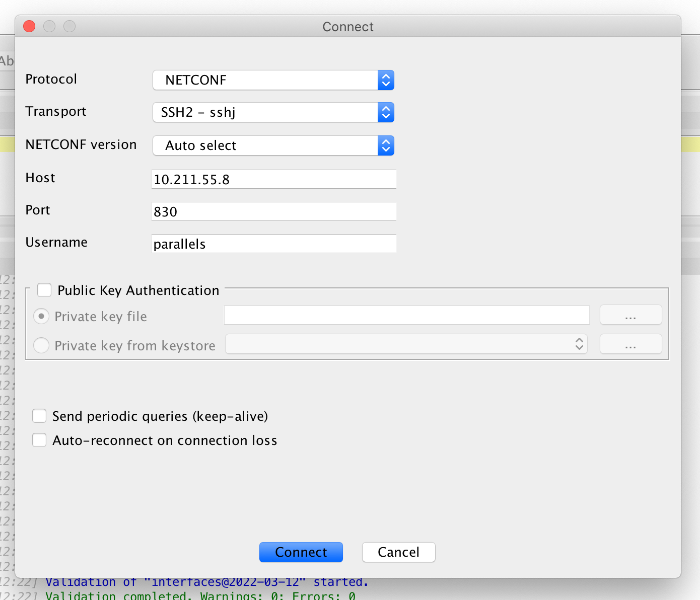 MG-SOFT NetConf Browser - connect to server
