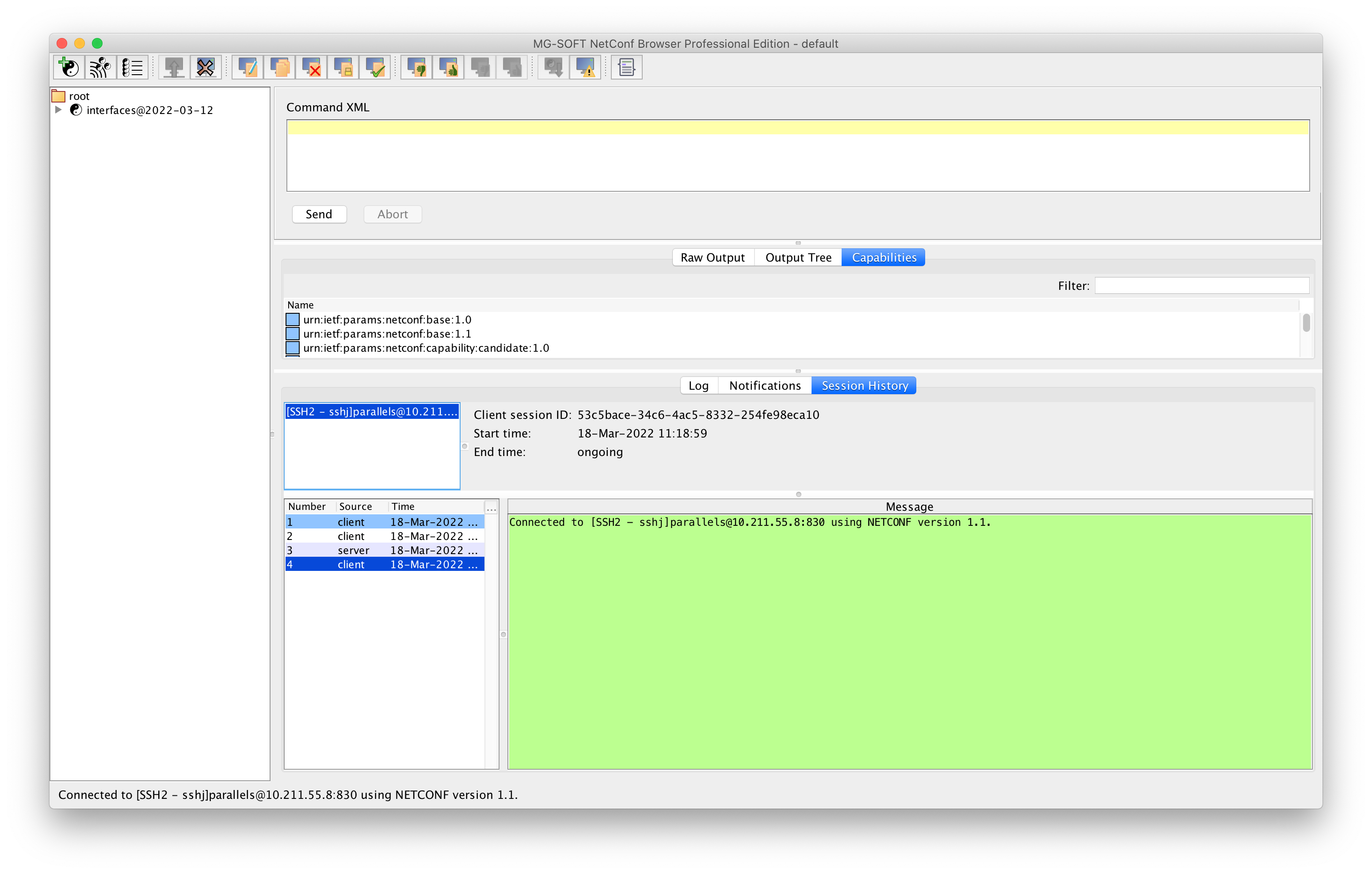 MG-SOFT NetConf Browser - session connected