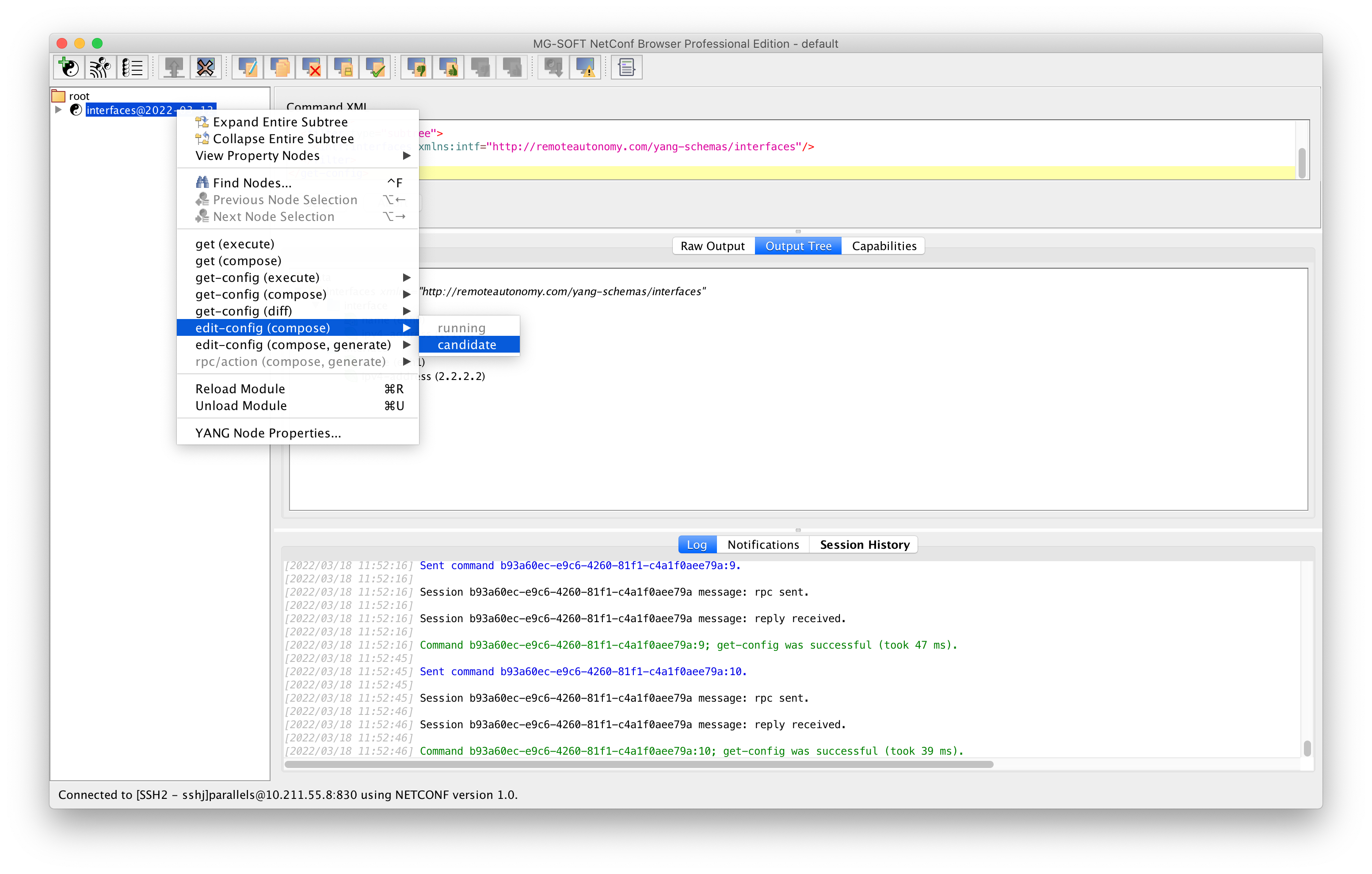MG-SOFT NetConf Browser - get config
