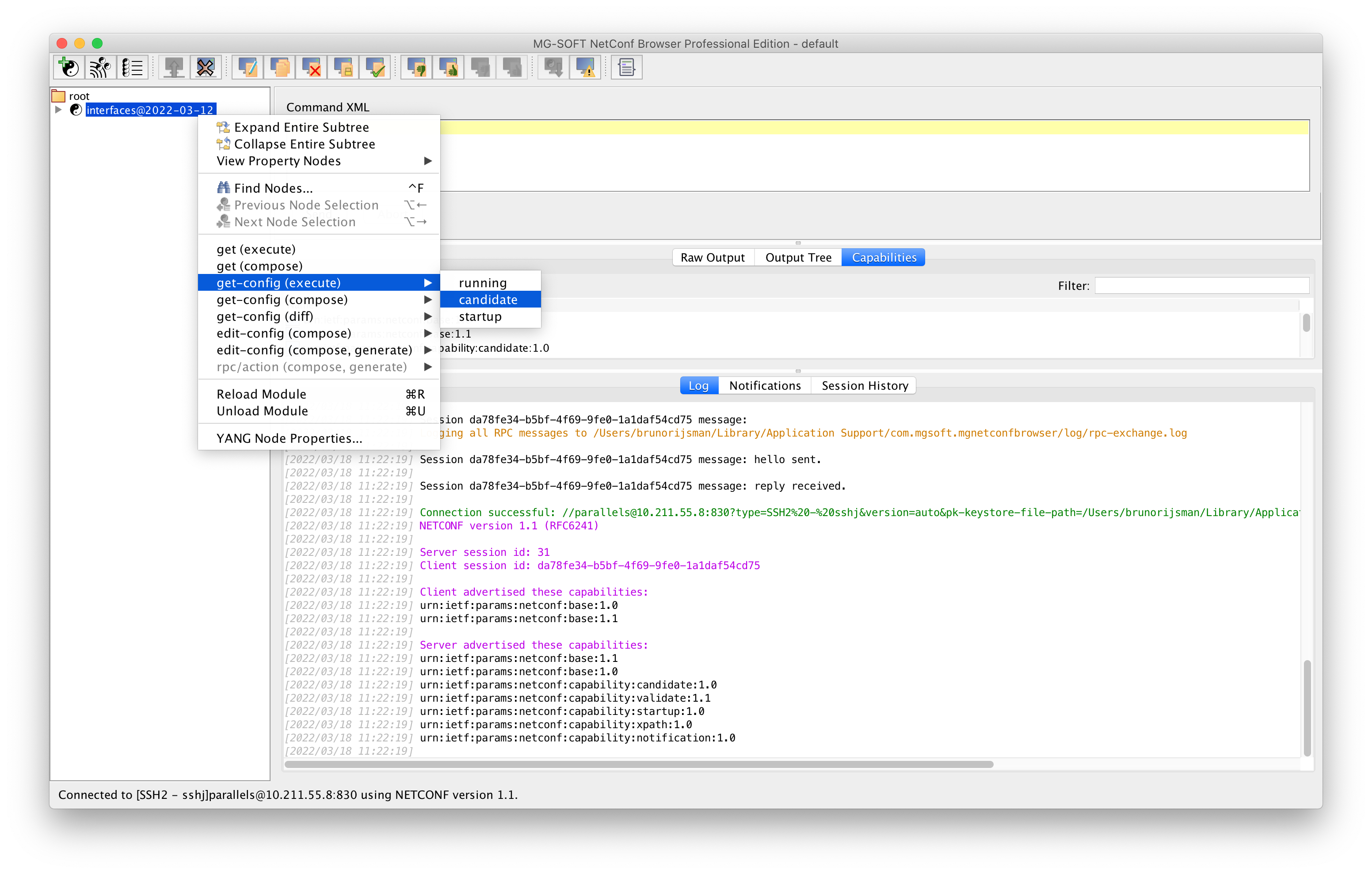MG-SOFT NetConf Browser - get config