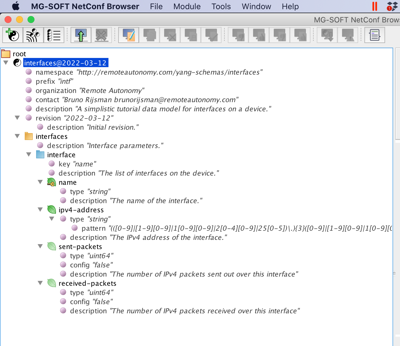 MG-SOFT NetConf Browser - interfaces subtree