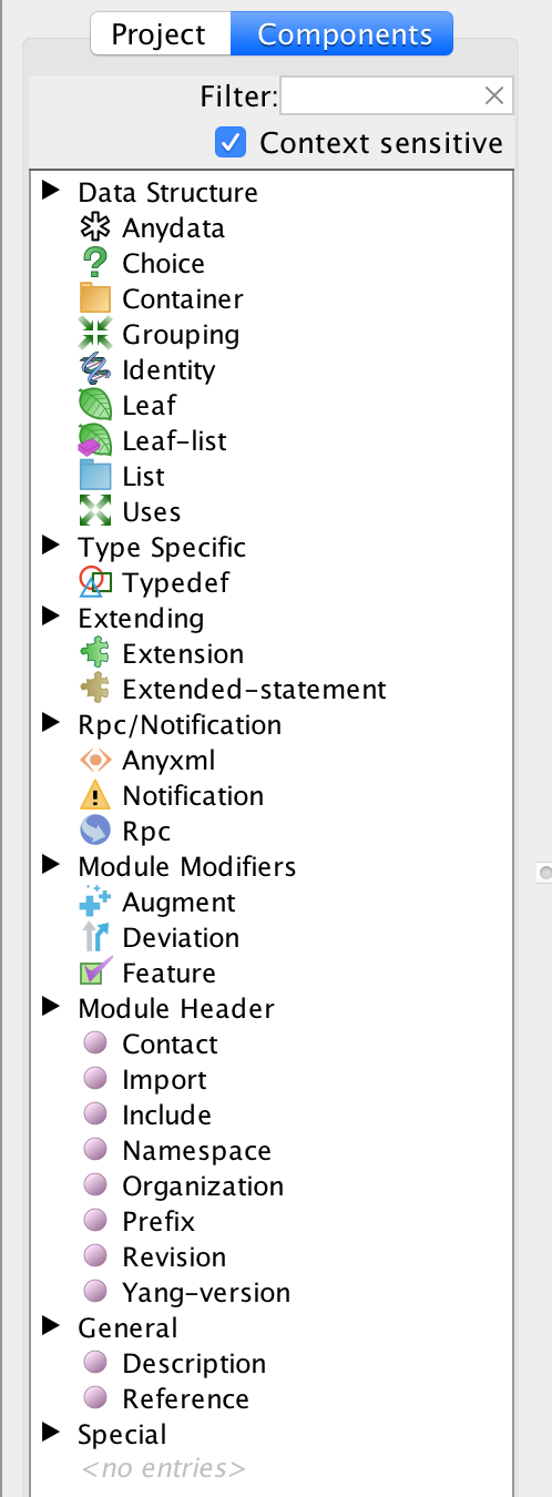 MG-SOFT Visual YANG Designer components tab