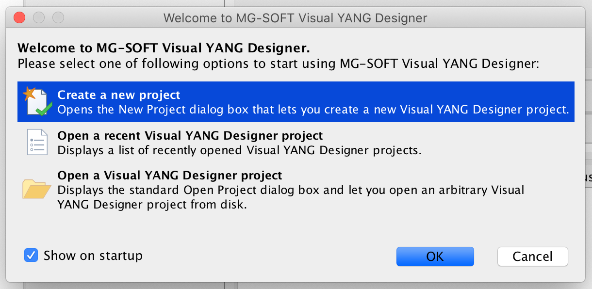 MG-SOFT Visual YANG Designer create a new project