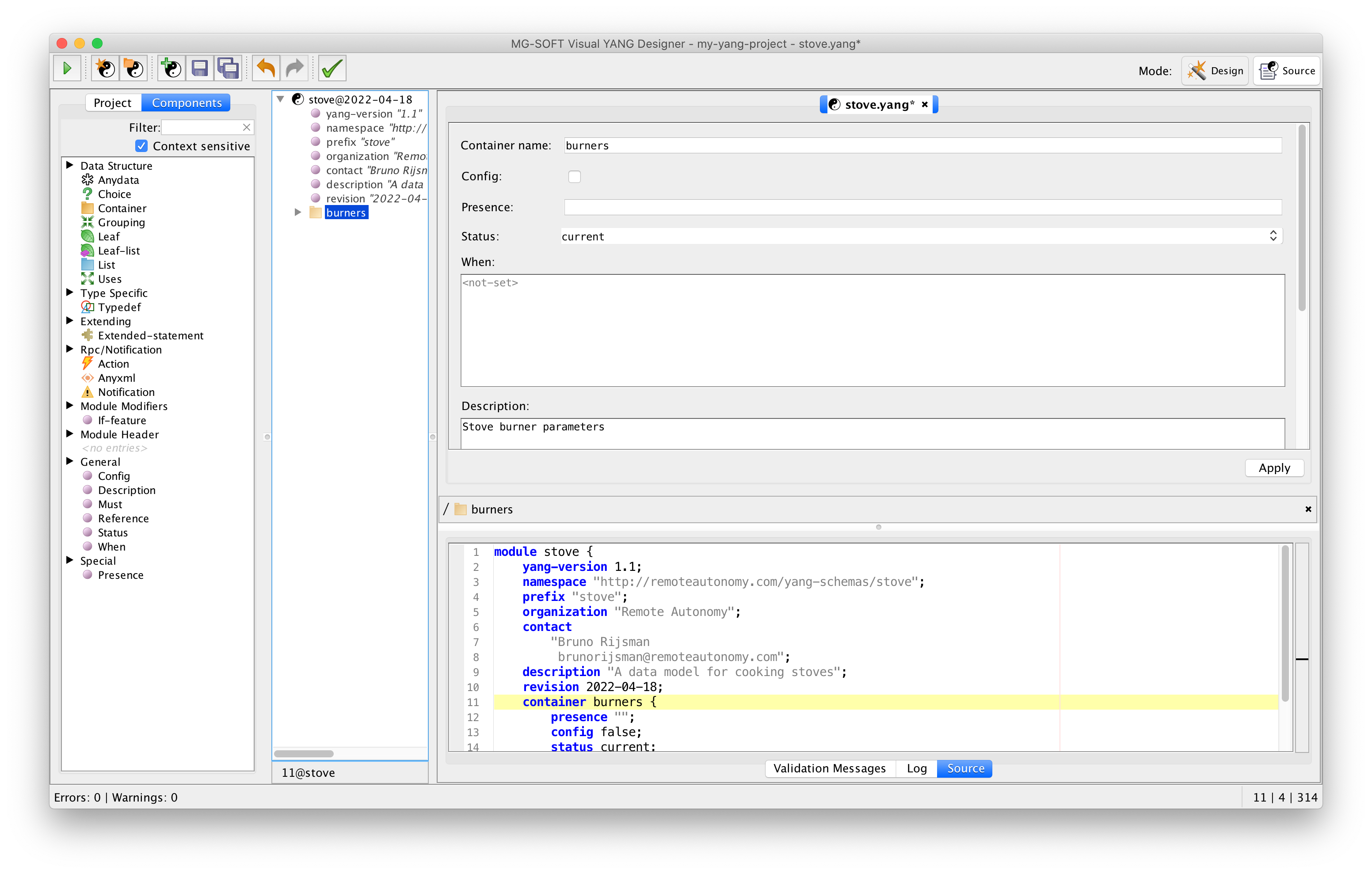 MG-SOFT Visual YANG Designer edit module