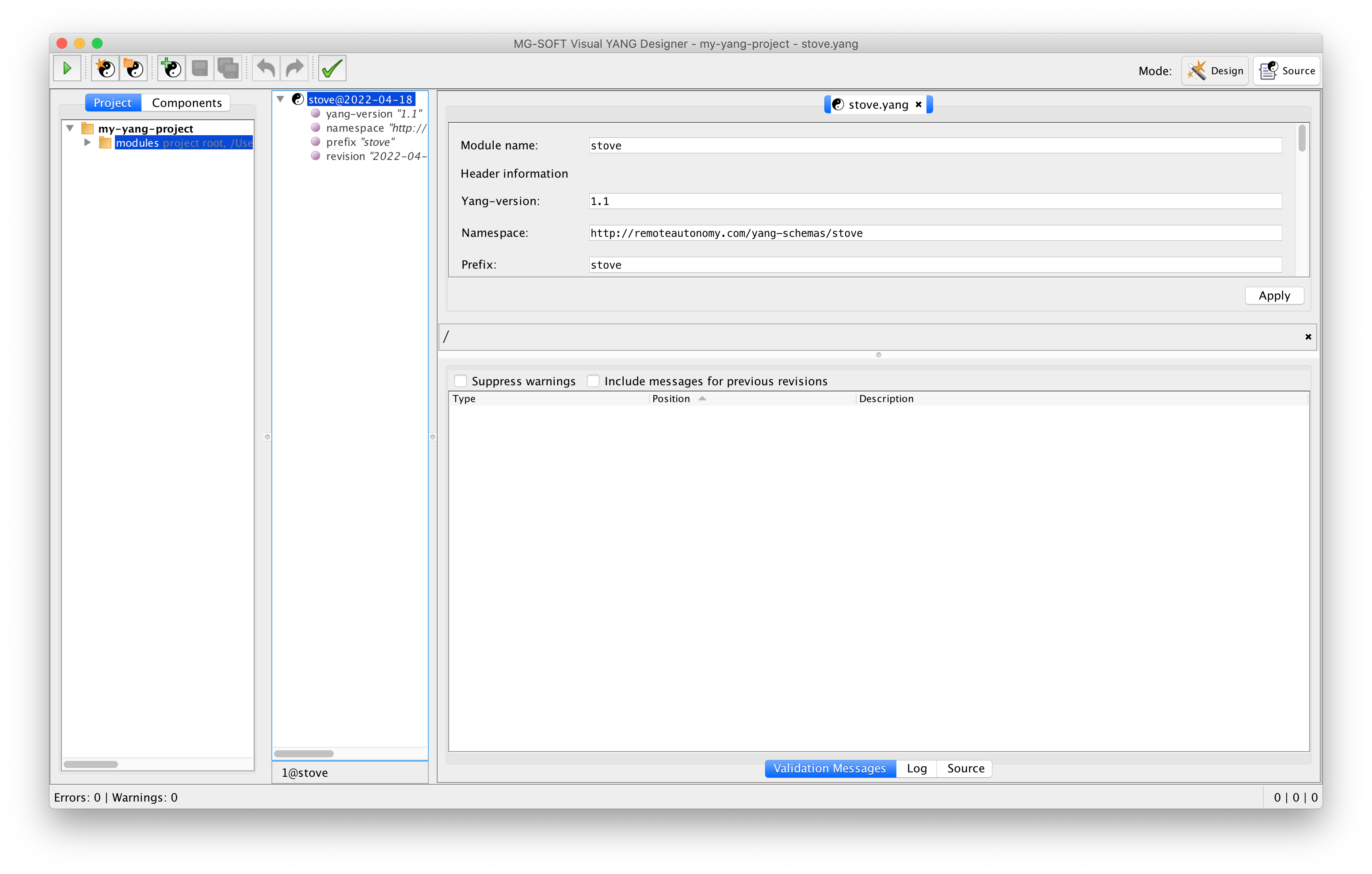 MG-SOFT Visual YANG Designer empty module
