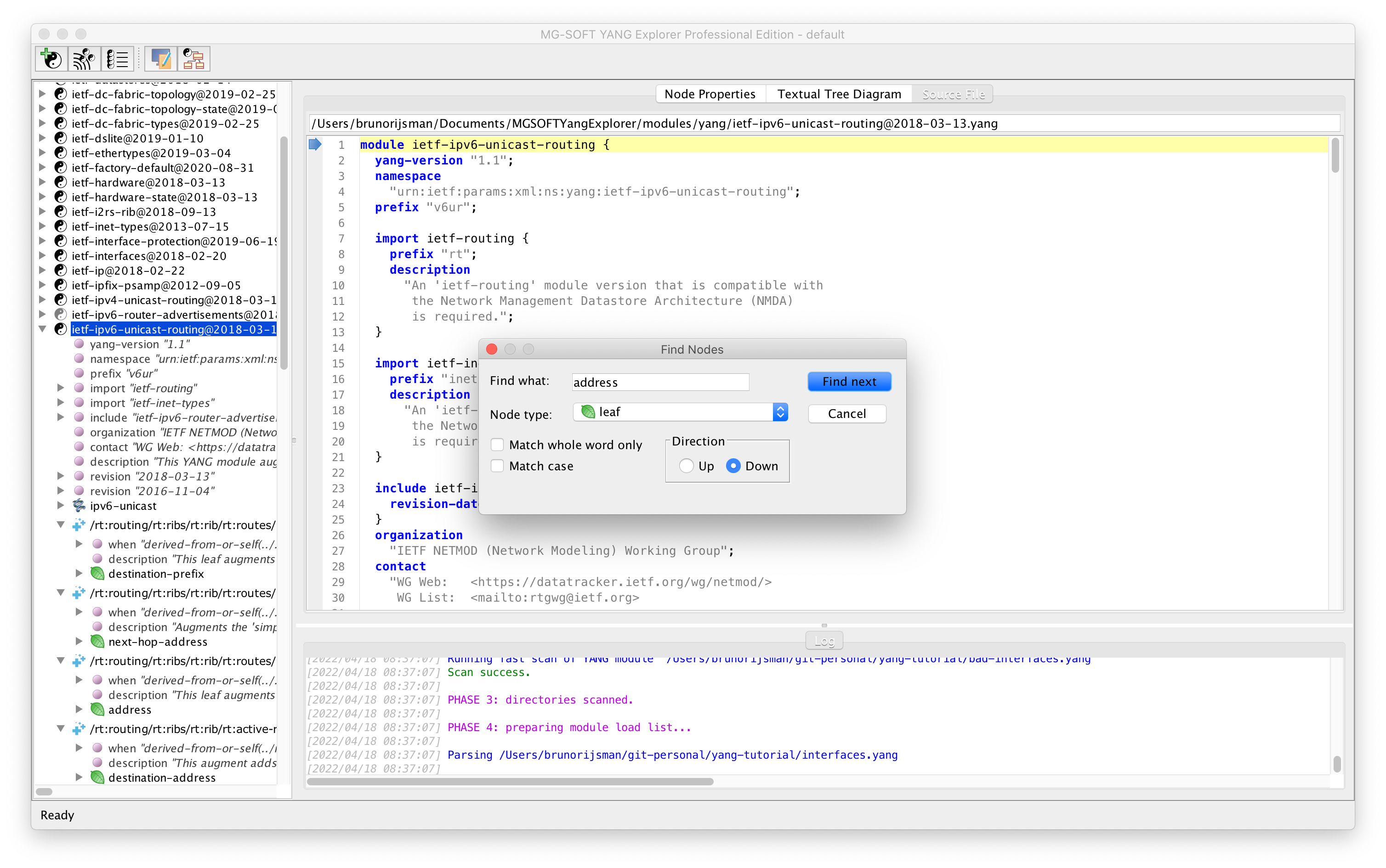 MG-SOFT YANG Explorer - find nodes