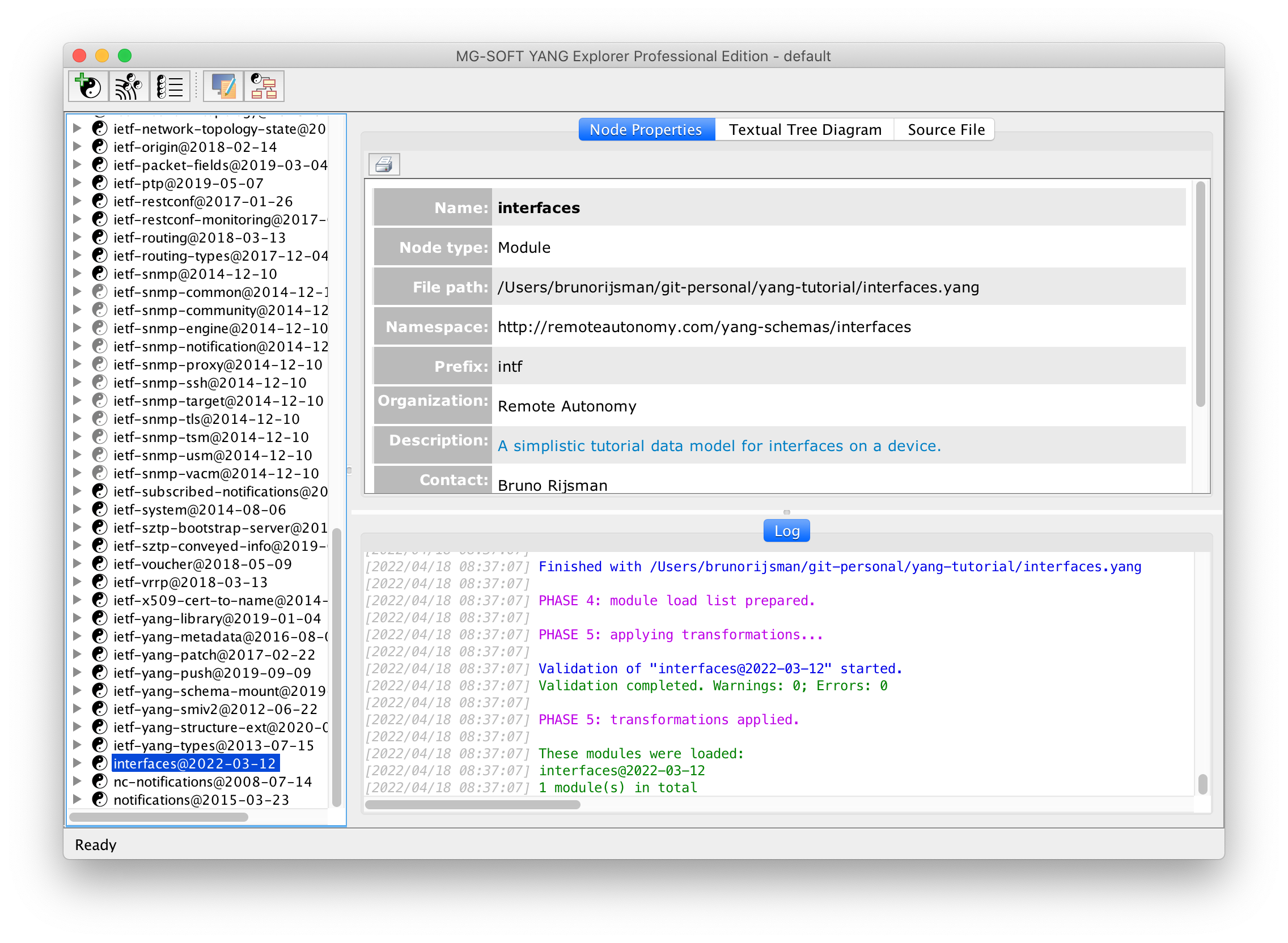 MG-SOFT YANG Explorer - interfaces model details