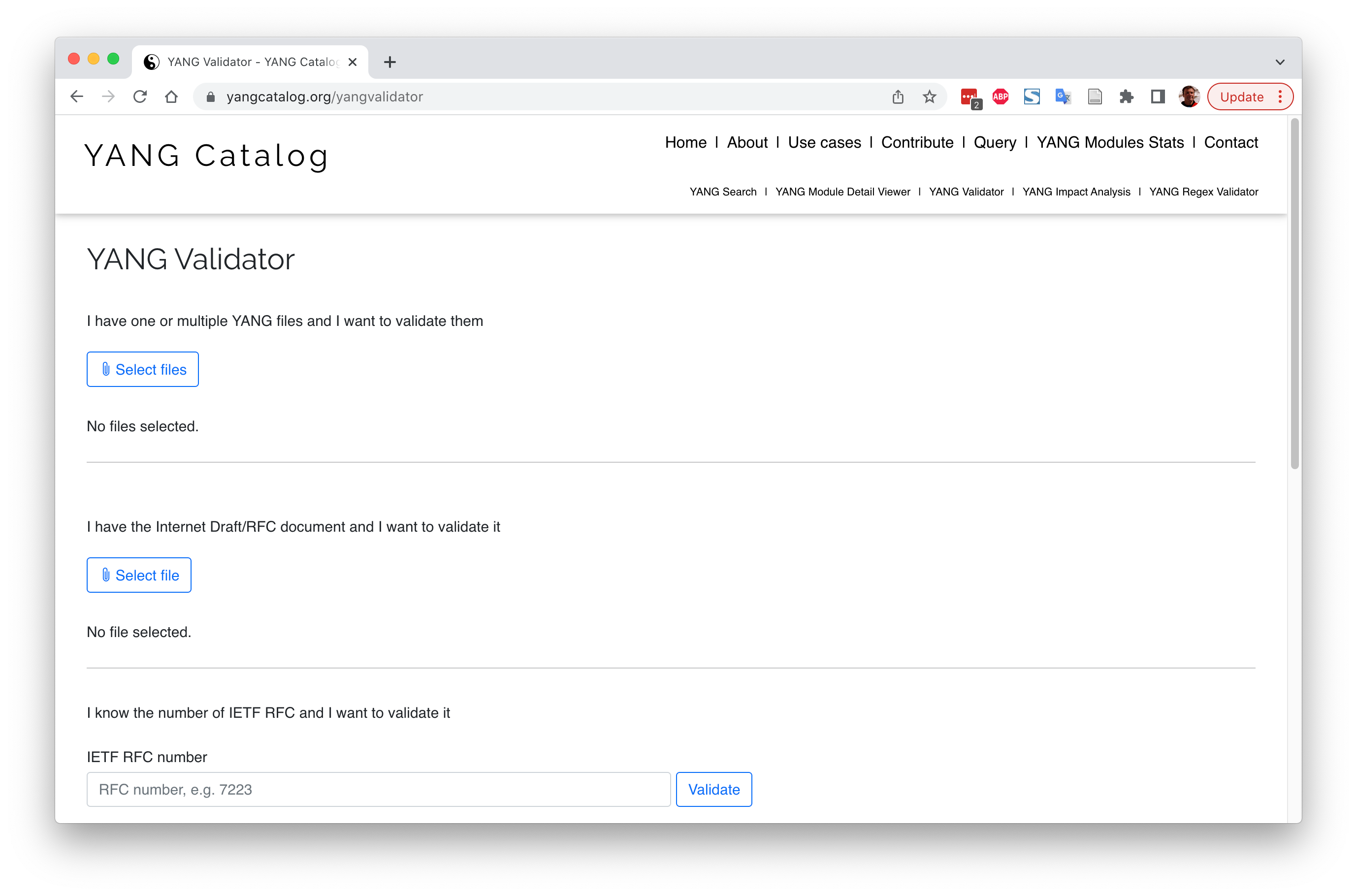 YANG validator - home page