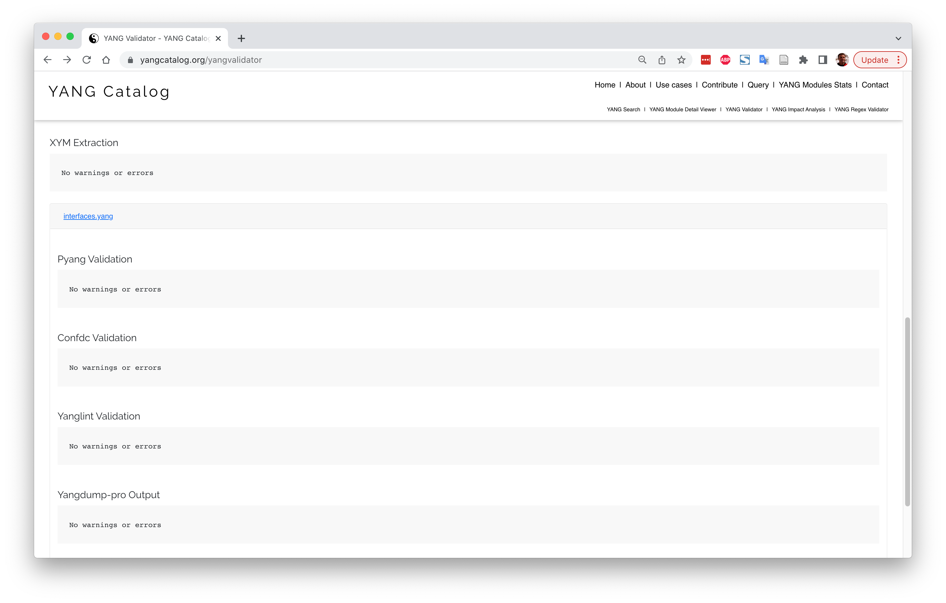 YANG validator - good validation results 